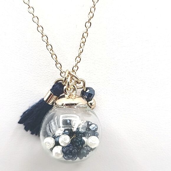 Taramanda Necklace & Earring Set, Gold, Clear Ball with Beads, Tassel, NWOT - Picture 1 of 7